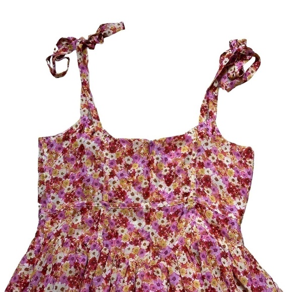 For Love & Lemons Red and Pink Floral Felicia Mini Dress US L - Picture 10 of 16